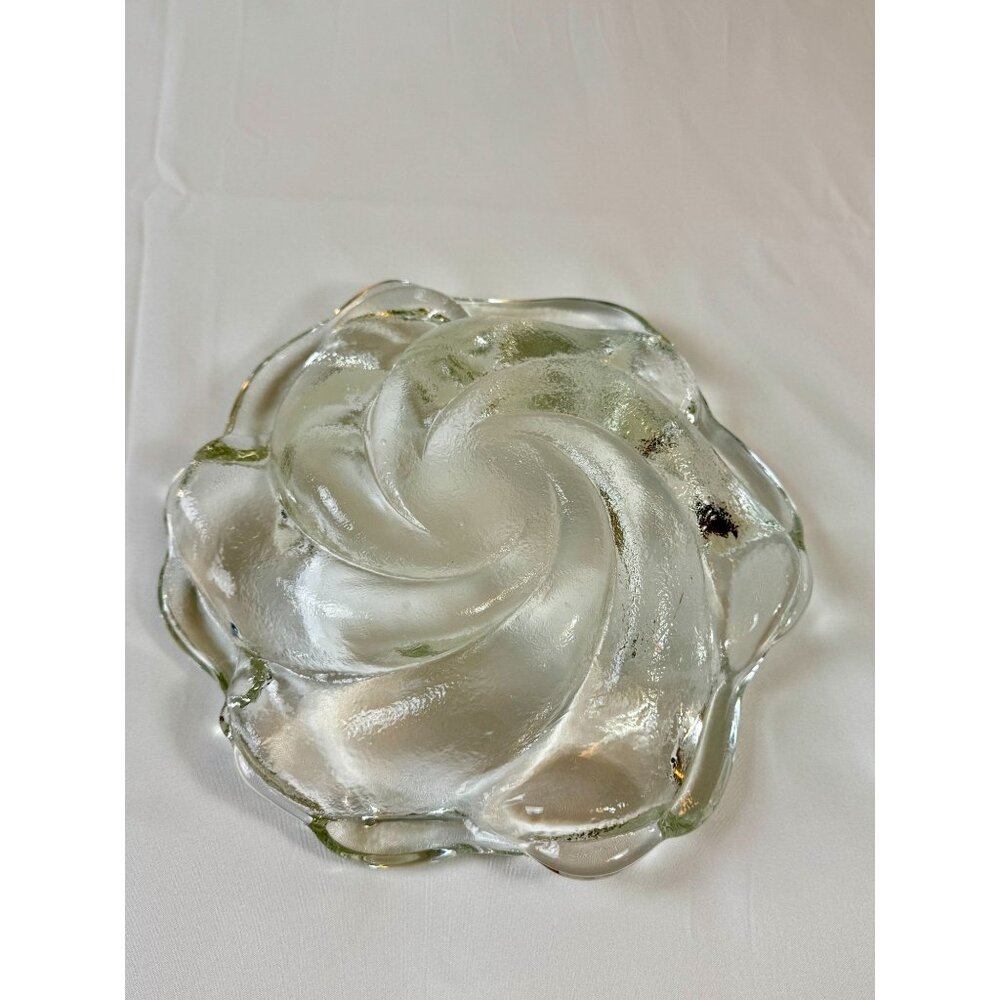 Vintage Fenton Havy Glass Clear Thick Swirl Ashtray 9" Width - Picture 5 of 8